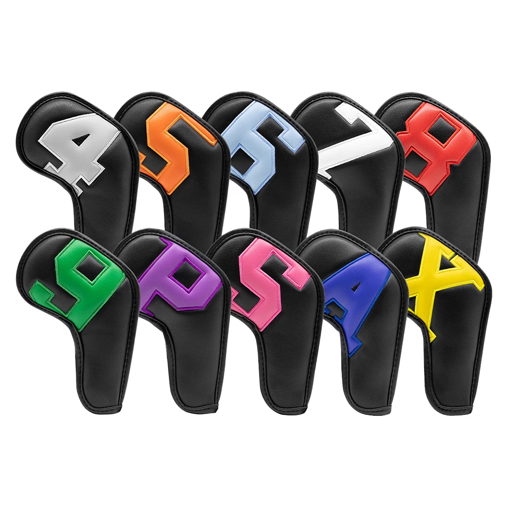 

10pcs Golf Club Head Covers Premium Pu Material Durable Water-Resistant Putter Protectors Full Coverage Easy On Off