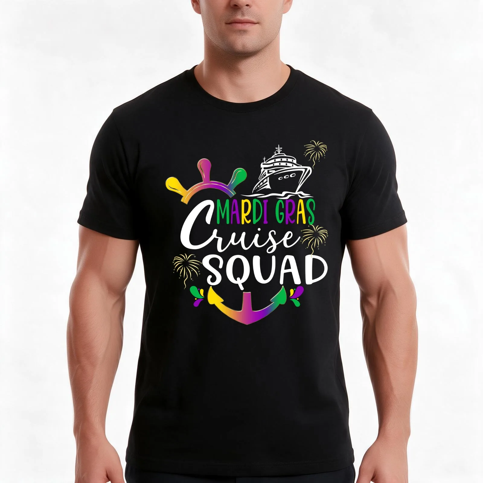 Mardi Gras Cruise Squad T-Shirt, Summer Casual Cotton Tee, Oversized Streetwear Tops, Vintage Graphic Print, Unisex Men Women