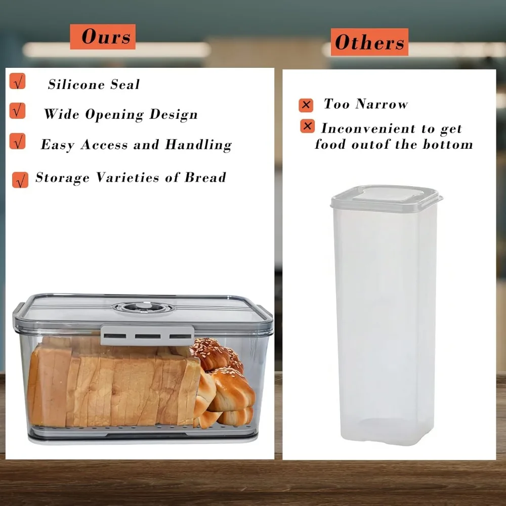 صندوق تخزين الخبز المحكم للمطبخ، حافظة رغيف كبيرة مع غطاء، صندوق خبز لتسجيل الوقت #5