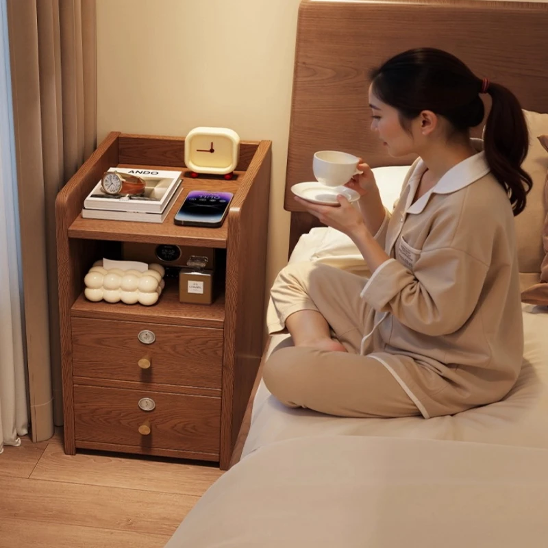Ultra Slim Solid Wood Nightstand for Tight Spaces, 10-Inch Narrow Bedside Table with Lock Storage Cabinet Organizer