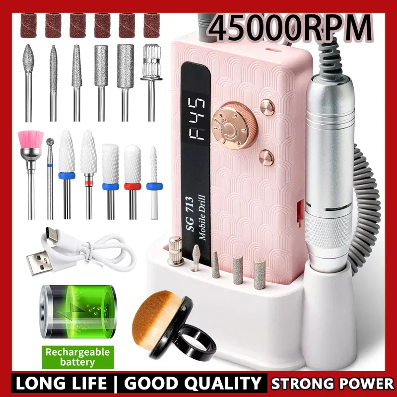 

Профессиональная портативная дрель для ногтей, 35000/45000 об/мин, перезаряжаемая электрическая маникюрная пилка для ногтей, удаление гель-лака, шлифовка