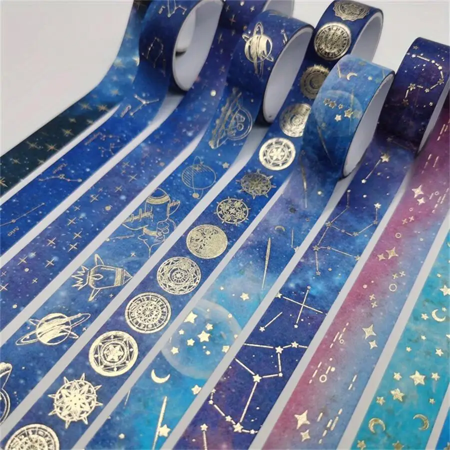 12 Rolls Galaxy Washi Tape, Gold Foil Constellation Washi Masking Tape, Moon, Stars, Celestial, DIY Decorative Paper Tape,Gi