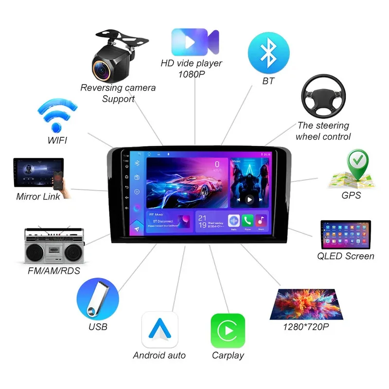 Android 15 Car Radio GPS Touch Screen For Benz GL ML W164 ML350 ML500 X164 2005-2012 Multimedia Video Player Navigation WIFI DVD
