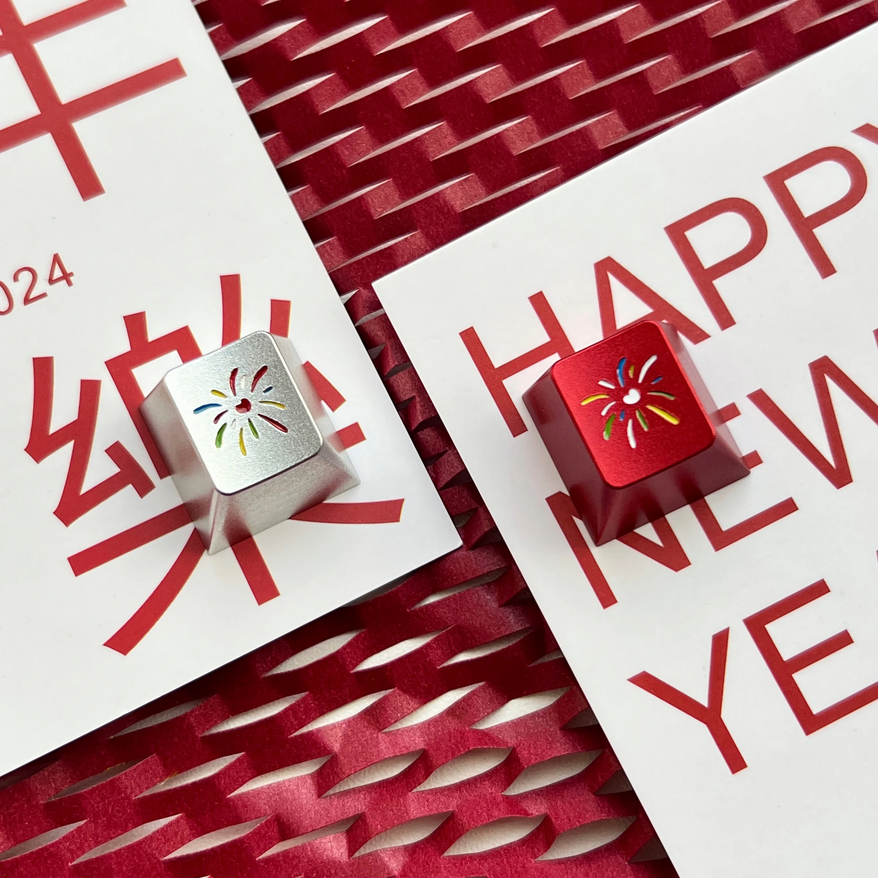 Personalized New Year Fireworks Metal Keycap Mechanical Keyboard Key Caps Red Silver Cherry Profile R4 CNC Aluminum Alloy Keycap