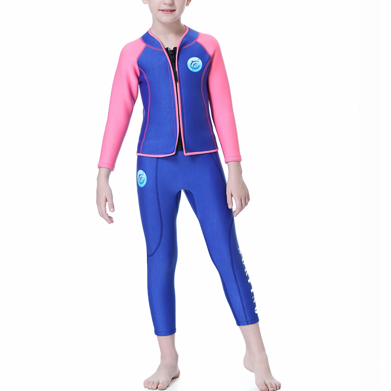 

Kids Boys Girls 2-Piece 2.5mm Neoprene Wetsuit Swimwear Thermal Protection Rash Guard Swimsuit Suit Zipper Jacket With Pants
