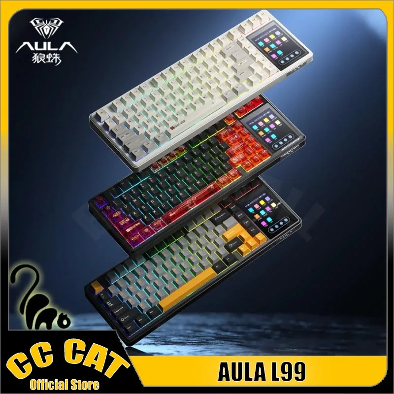 

Механическая клавиатура AULA L99, 3,98 дюйма, экран, трехрежимная игровая клавиатура, прокладка RGB, 8000 мАч, ПК, горячая замена, аксессуар для геймера, подарок