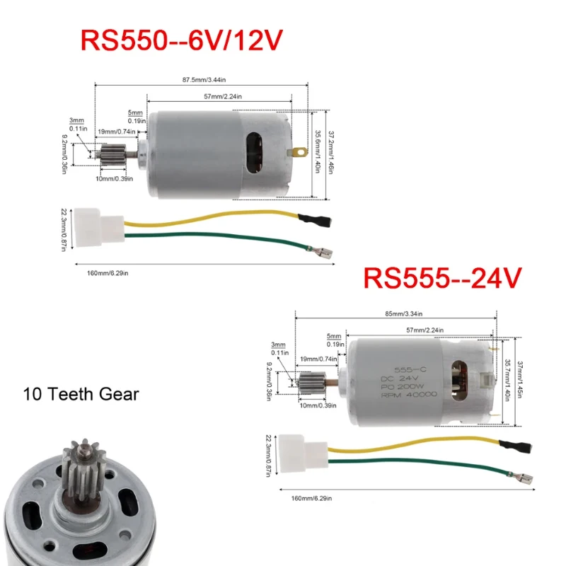 DC Motor Kids Toys Car RS550/RS555 10 Teeth  Kids Ride On Toys Car Motor High Speed Brush Electric Motor for Remote Control Car