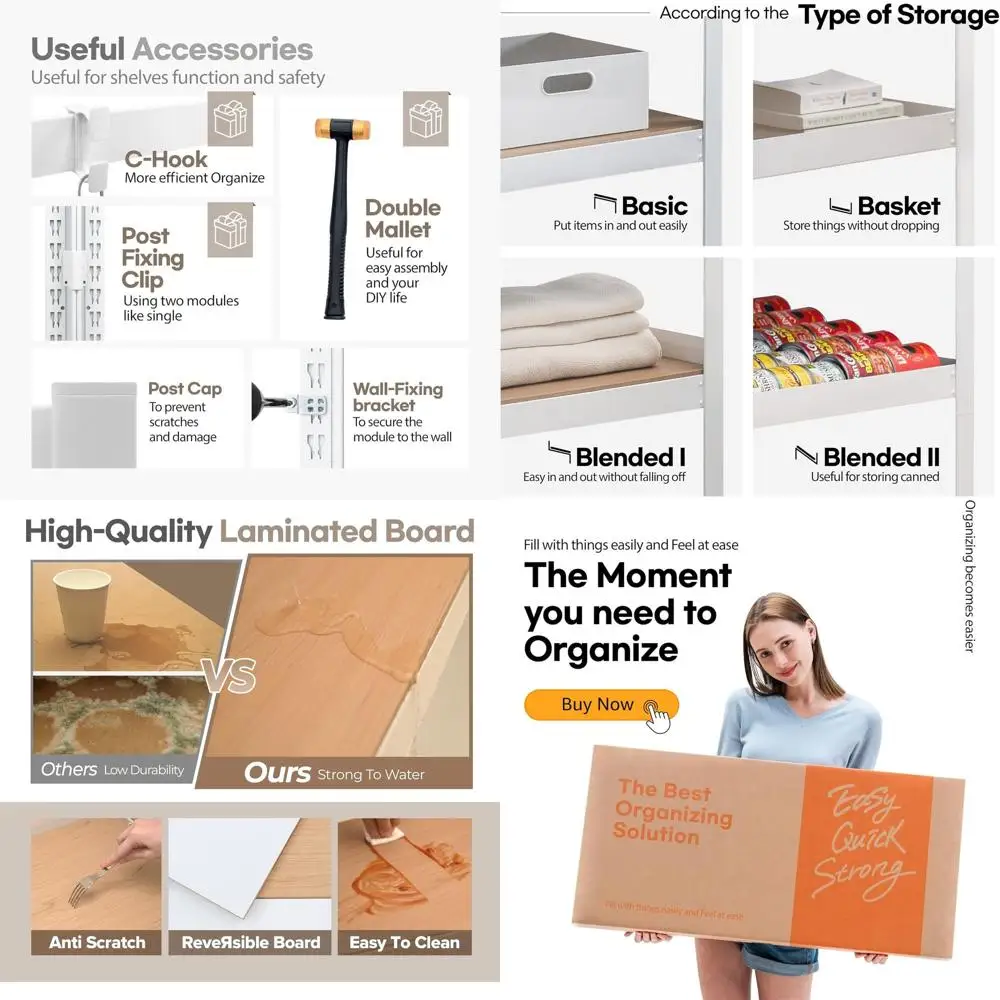 

Регулируемый стеллаж из ламинированного металла 24,1 — прочный стеллаж для хранения вещей для кухни, гаража, кладовой и организации шкафа