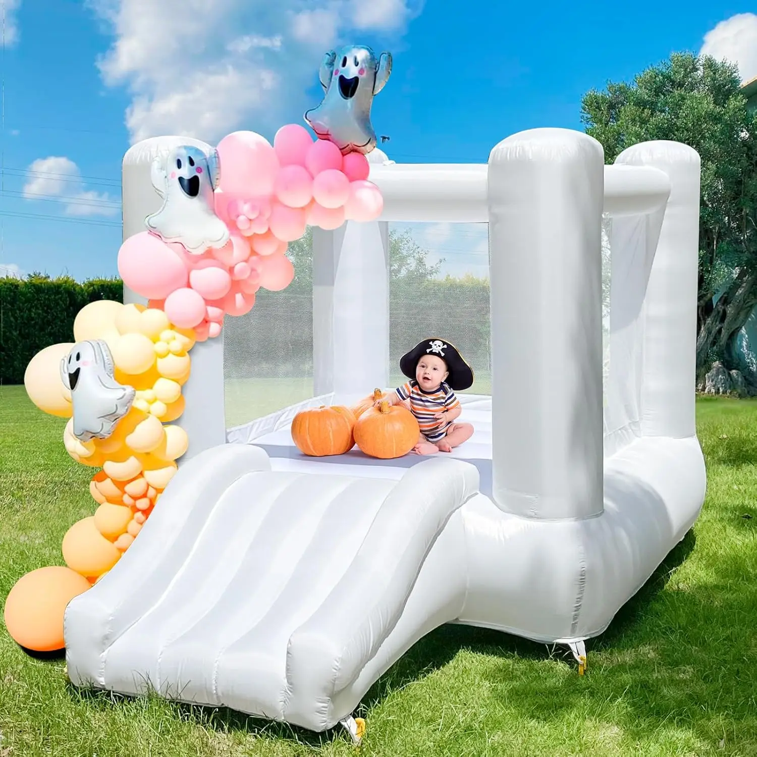 White Bounce House for Kids 2-8 Indoor Outdoor Toddlers Oxford Bouncy Castle with Slide & Blower,103 x 71 x 90 inch Birthday Par