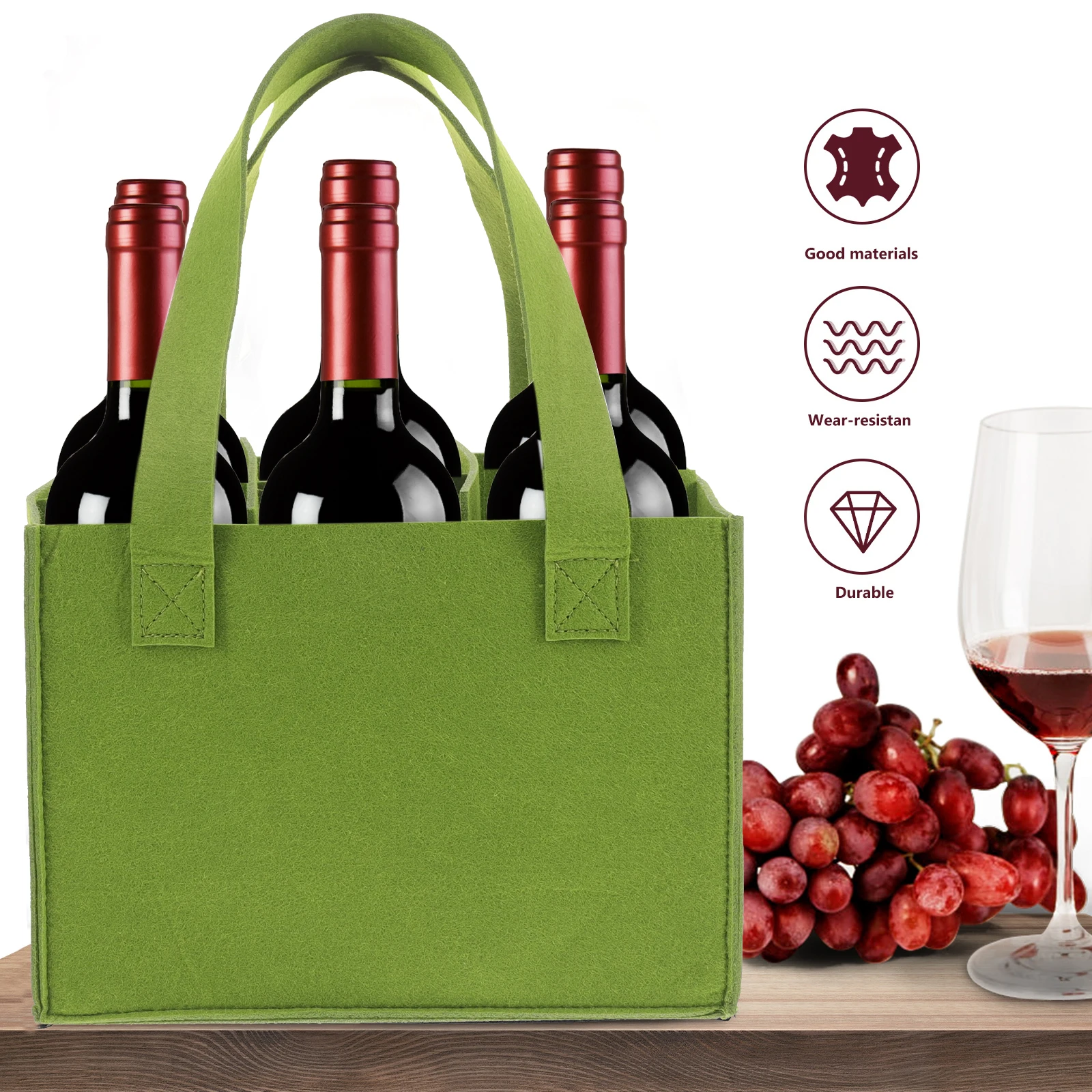 

Wine Bottle Storage Bag Heavy Duty Felt Crafted Divided Compartment Safe Reliable Carrying Case for Portable Gift