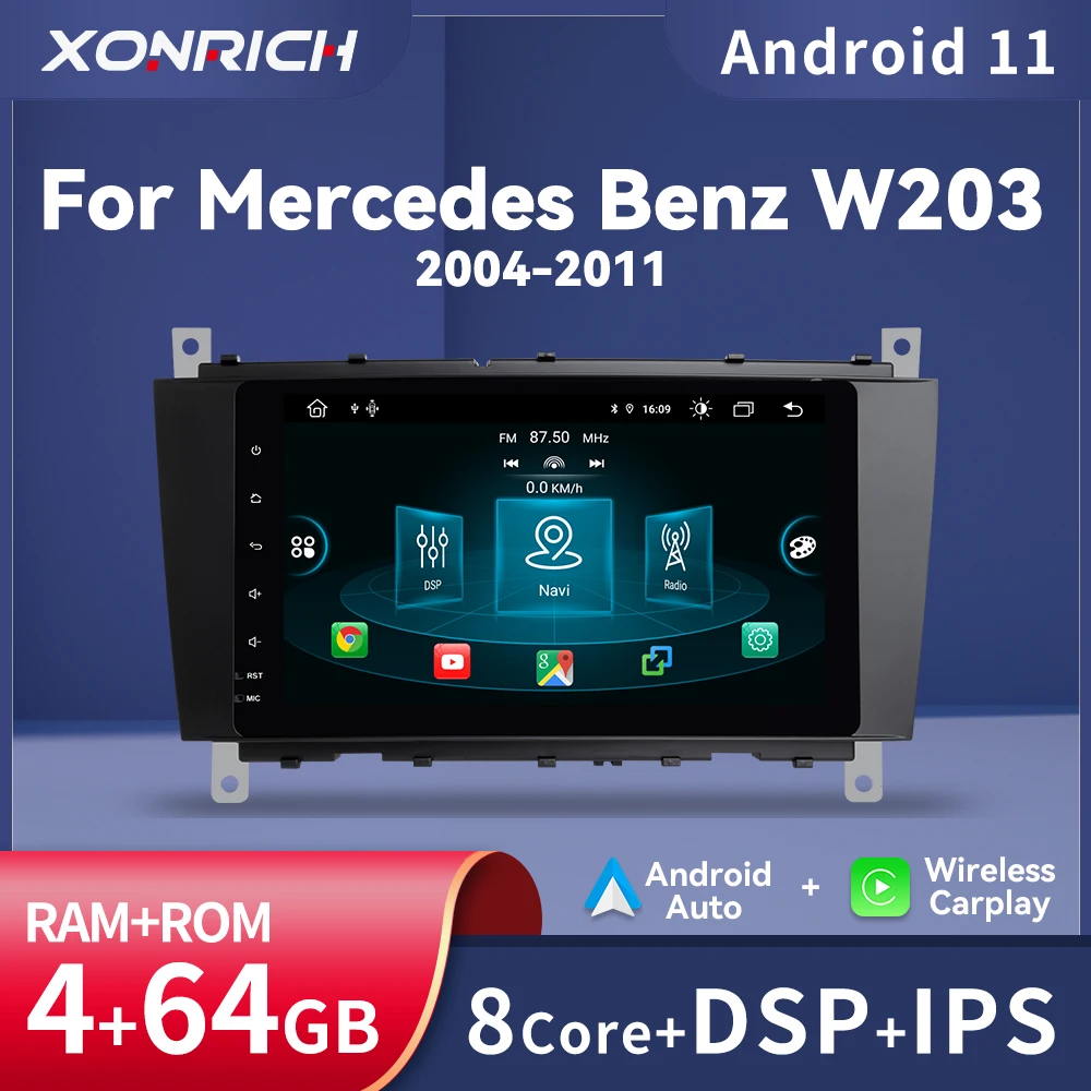 4G Carplay 2Din Android 12 Car Radio For Mercedes/Benz W203 W209 W219 A-Class A160 C-Class C200 CLK200 Multimedia GPS Navigation