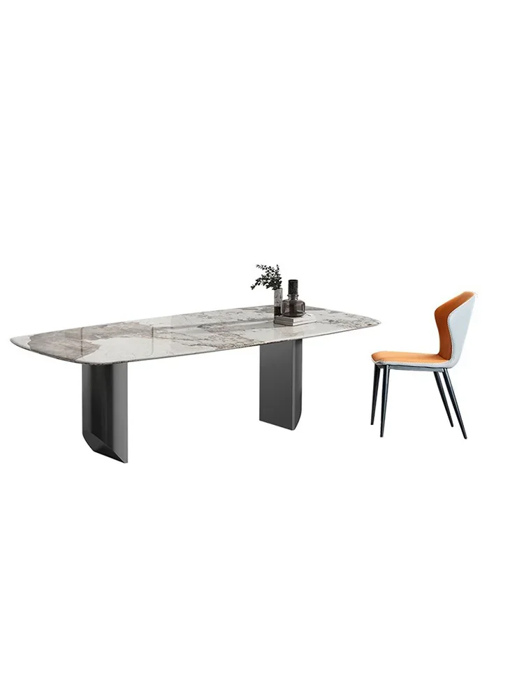 

Обеденный стол из камня, итальянский светлый роскошный импортный современный минималистичный мраморный обеденный стол и комбинация стульев