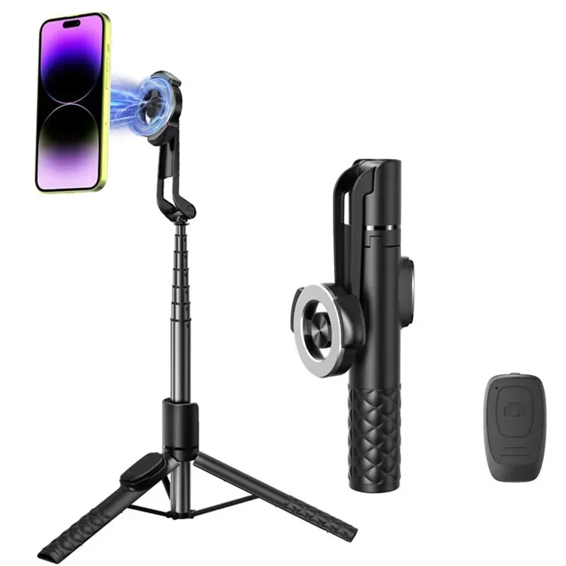 Magnetic Extendable Selfie Stick Tripod Stand with Bluetooth Wireless Remote for Magsafe IPone Android Gimbal Stabilizer Monopod