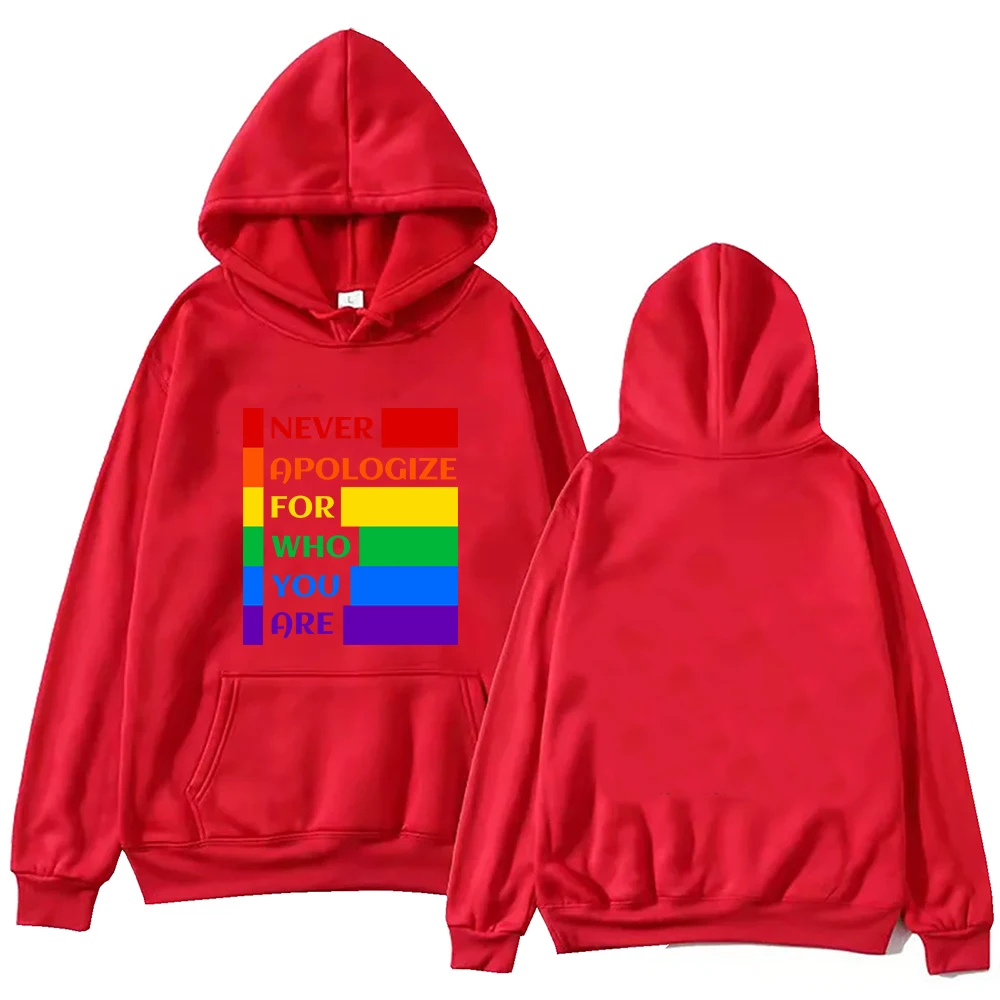 LGBT Never Apologize For Who You Are Hoodie Harajuku Pullover Tops Sweatshirt Pride Month