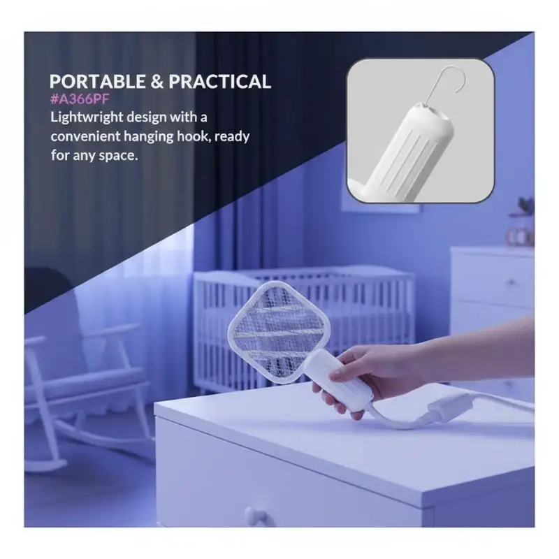 Portable Mosquito Killer USB Swatter Trap UV Light Summer High Efficiency Indoor Outdoor Insect Zapper for Bedroom