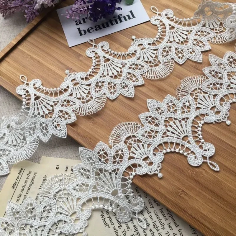 Exquisite 8.5CM Wide White Water Soluble Tulle Lace Embroidered Ribbons Collar Applique Trim Curtains Dress DIY Sewing Supplies