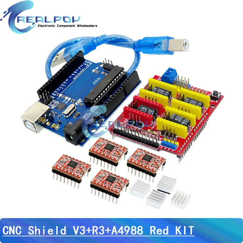 AZDelivery 3x CNC Shield V3 Bundle + 4x A4988 Treiber + Kühlkörper – Für Arduino, 3D-Drucker