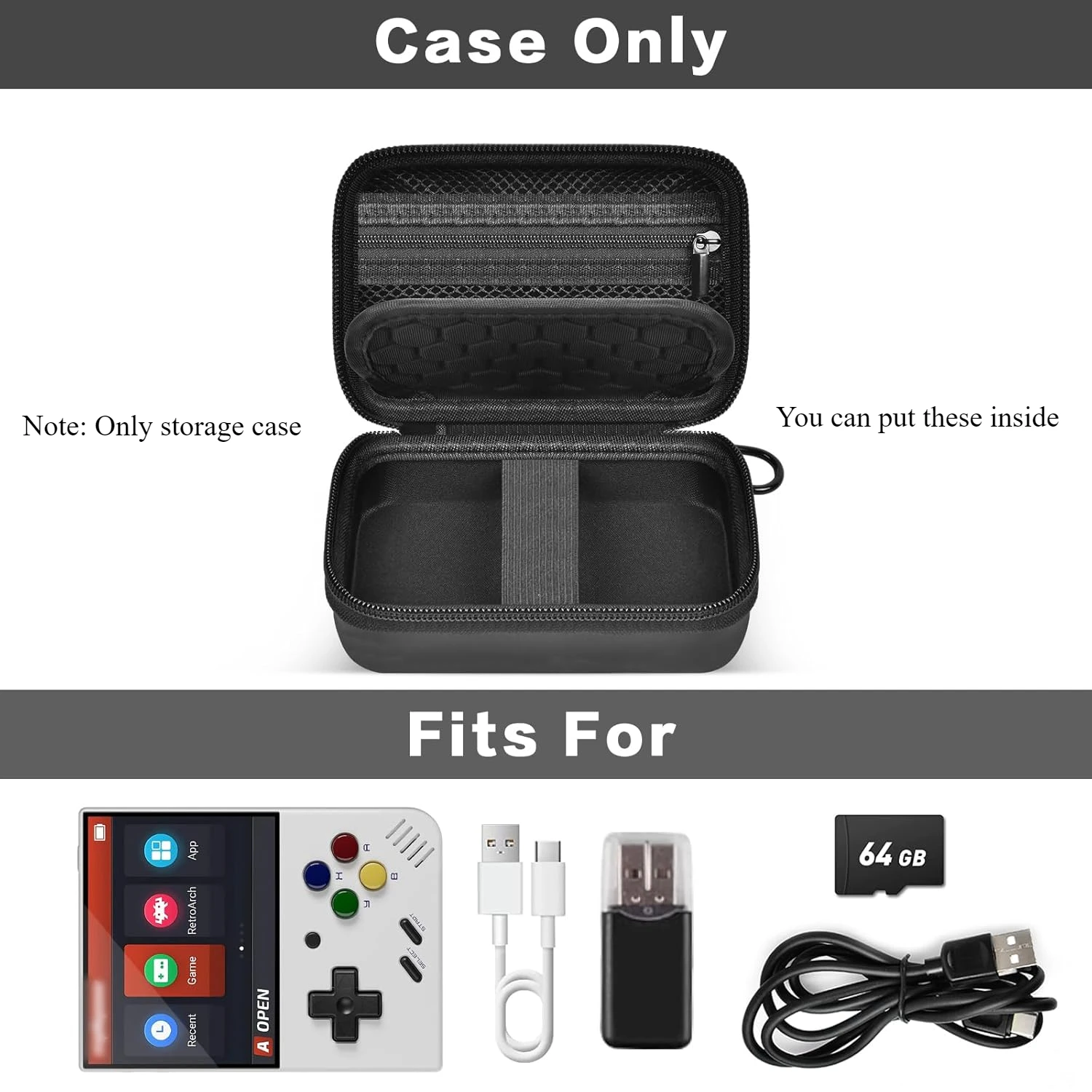 Case Compatible with Miyoo Mini Plus Portable Game Console, Holder for Handheld Game Player and External TF Card 64G Box Only