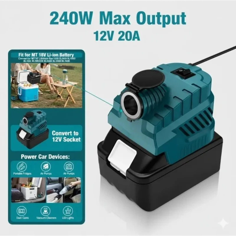 For Makita 18V 20V Battery DC 12V Buck Converter Cigarette Lighter USB Type C Power Supply for DIY Car Refrigerator