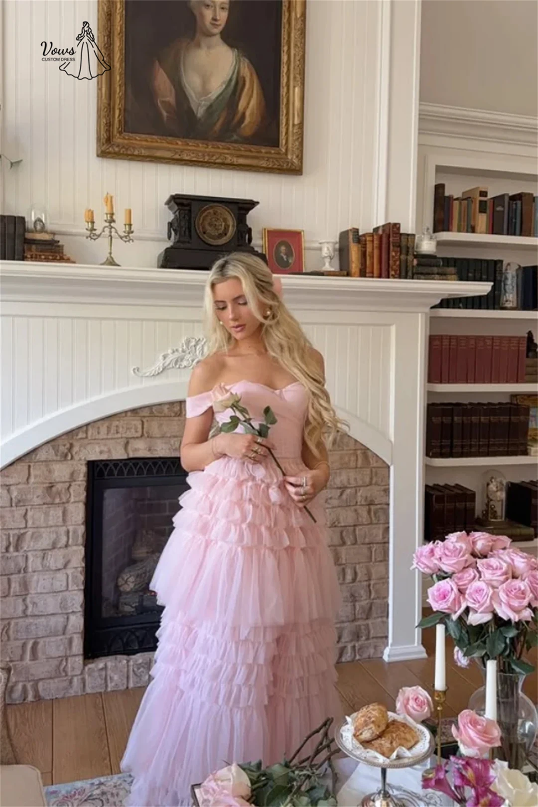 Vows Custom Made Elegant Evening Party Dresses for Women Evening Dress Woman Candle Ball Gown Dress Line A Embroidered Yarn Prom