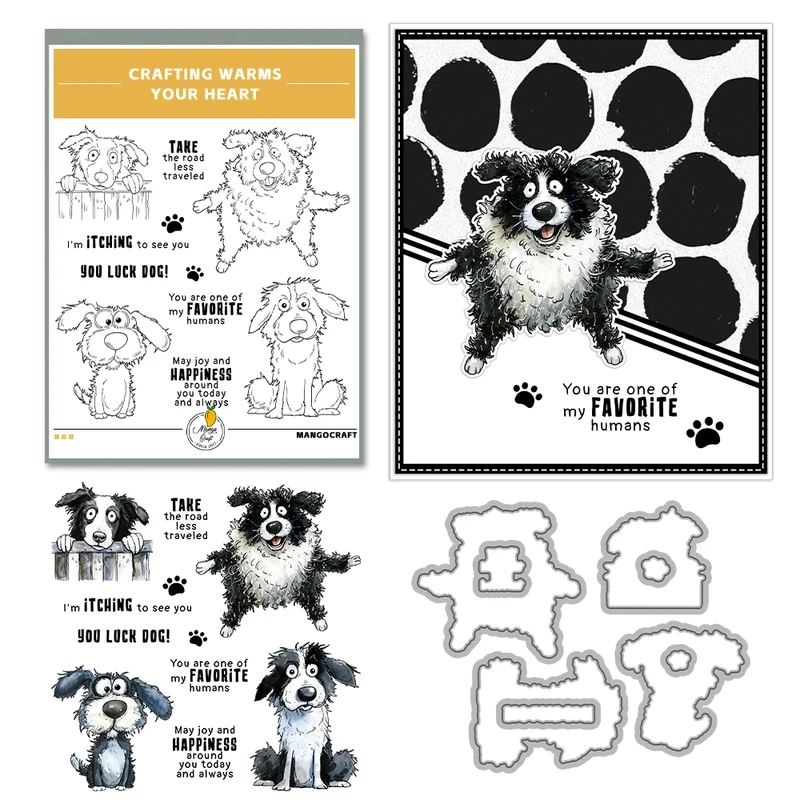Paws And Funny Pet Dogs Cutting Dies Clear Stamp DIY Scrapbooking Metal Dies Silicone Stamp For Cards Albums Crafts