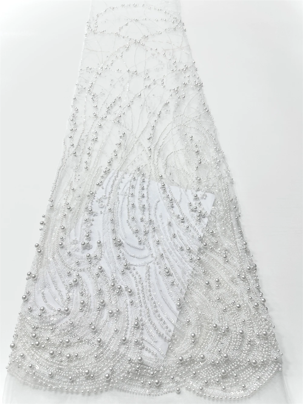 Luxury French Tulle Net Lace African Nigerian Embroidered Style Fabric with Sequins And Beads for Clothing And Home Decor