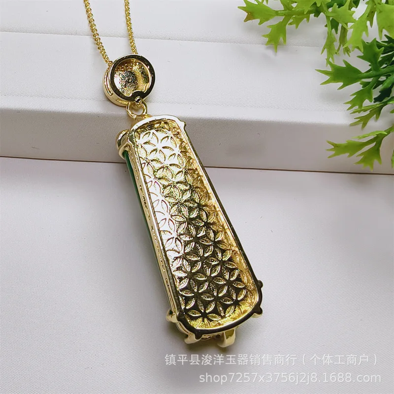 Silver-plated pendant with green chalcedony, 