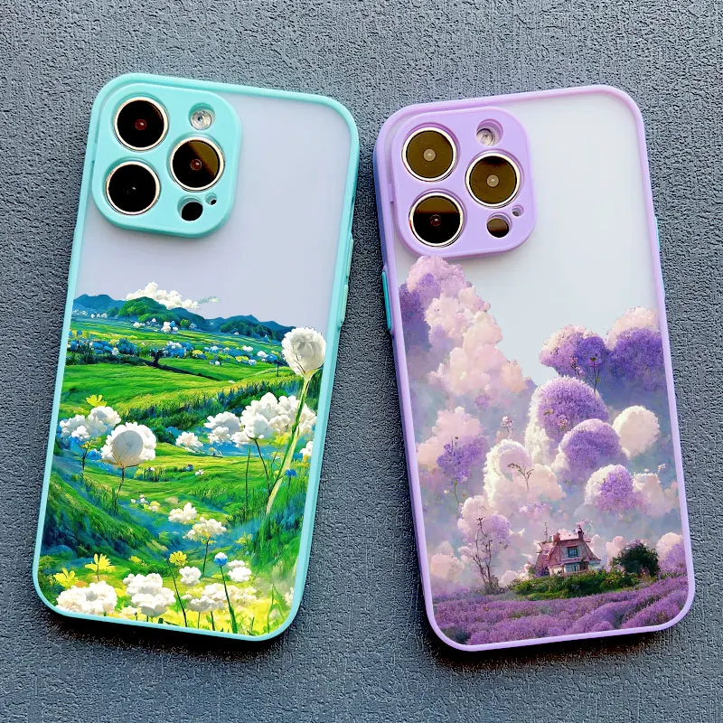 Field Cloud Scenery Flower Grassland Phone Case For iphone 16 14 11 12 13 15 Pro Max Mini 7 8 Plus SE X XR Shockproof Back Cover