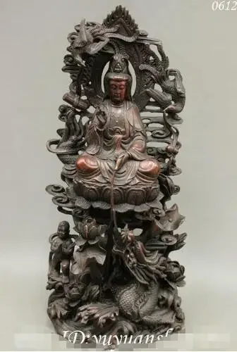 

18-дюймовая бронзовая статуя Бодхисаттвы Китайского Будды для мальчика Дракона Феникса Гуань Инь Гуань Инь