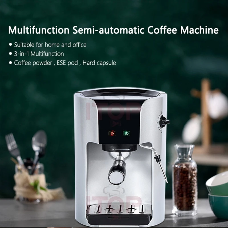 ITOP Professional Semi-automatic Coffee Maker Home Small Ltalian Coffee Machine Milk Foam for Coffee Powder/ESE Pod/Hard Capsule