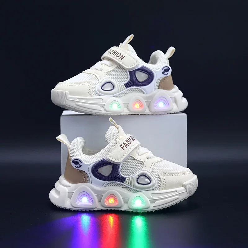 2024 primavera nuove scarpe da tennis per bambini ragazzi e ragazze scarpe leggere a LED suola morbida gancio ad anello scarpe sportive casual per