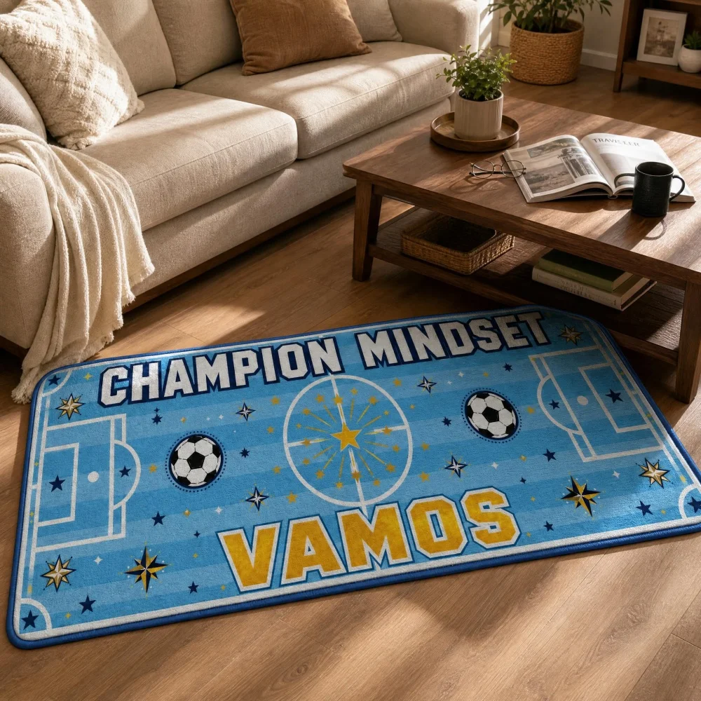 2D Printed Flannel Long Runner Rug  Anti Slip Soft Floor Mat Sports Fan Decor Carpet for Living Room
