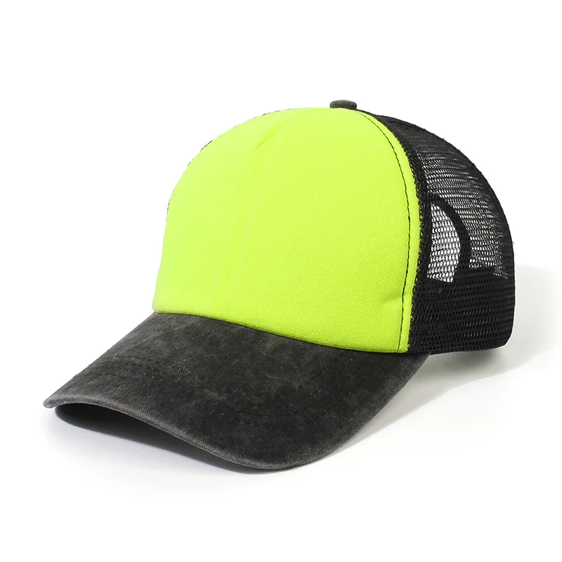 

Summer Vintage Man Trucker Cap Plain Adjustable Mesh Hats for Women Outdoor Yellow Black Neon Orange Mint Green Pink Brown Blue