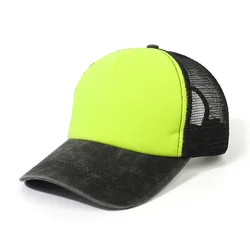 Summer Vintage Man Trucker Cap Plain Adjustable Mesh Hats for Women Outdoor Yellow Black Neon Orange Mint Green Pink Brown Blue