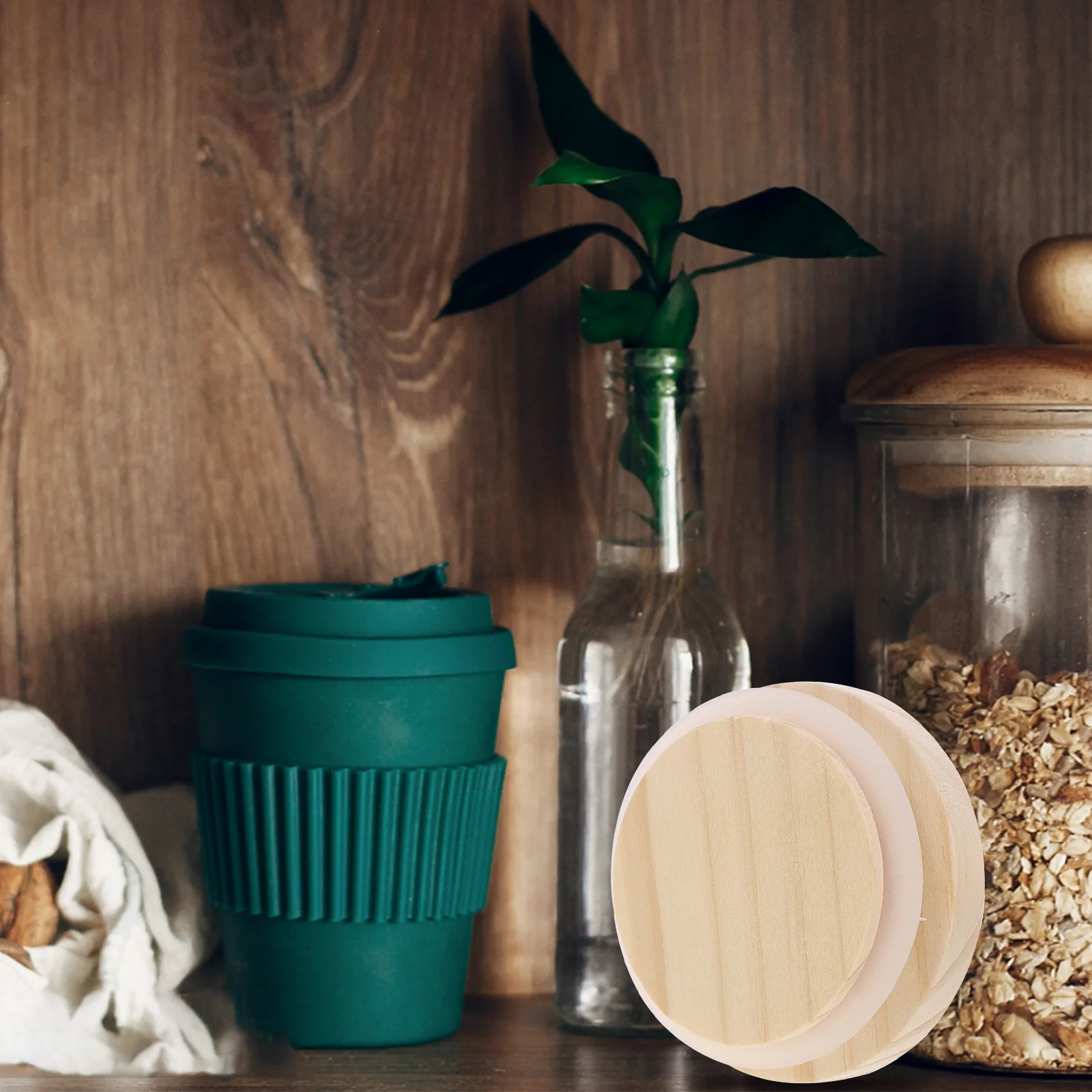 

6pcs Wooden Lids Round Sealing Covers For Glass Jar Replaceable Cup Lids Household Bottle Cover Kitchen Bar Accessories