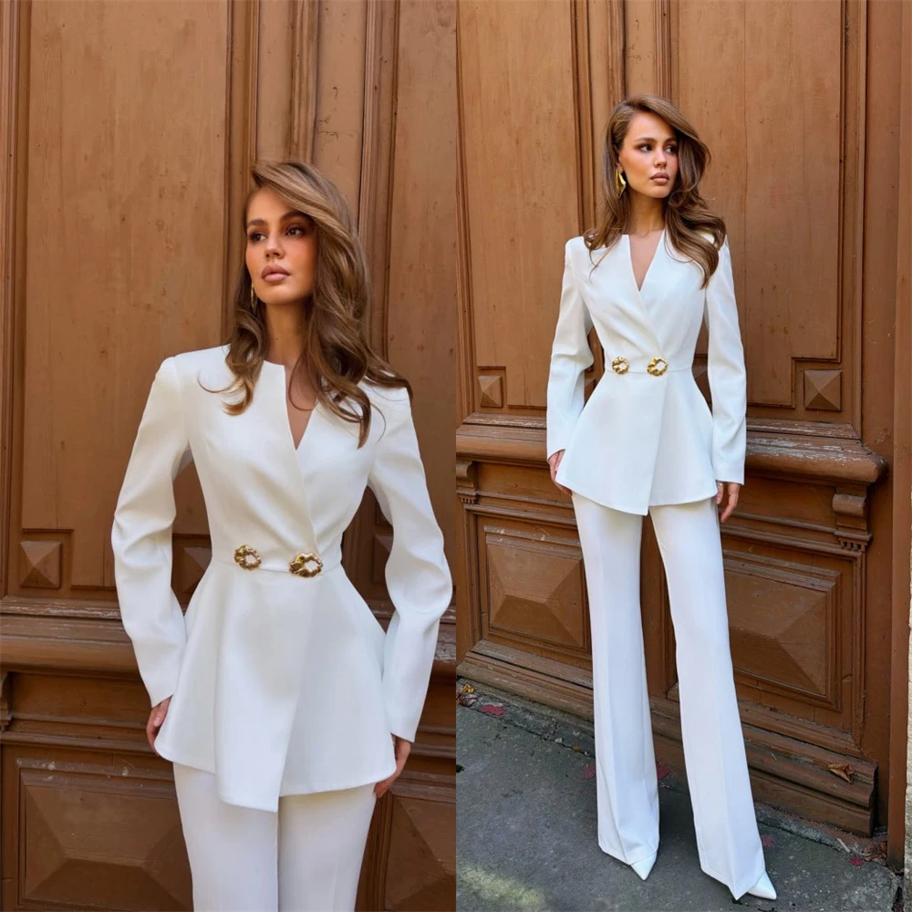 Women's Dresses Suit Gowns Elegant Long Sleeves Jacket Coat And Pants For Female Satin 2 Pieces Suit Customized M267264
