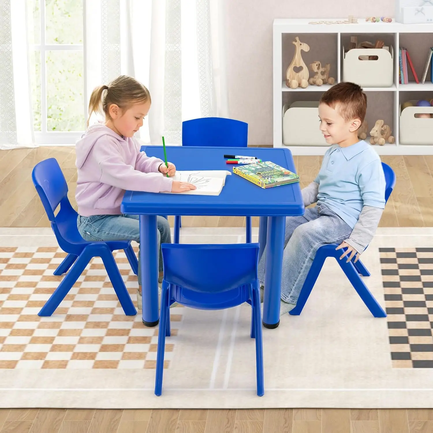 Cadeira de plástico empilhável para criança, cadeira premium para creche, escola, ao ar livre, casa-azul, 13.k, 8 "H