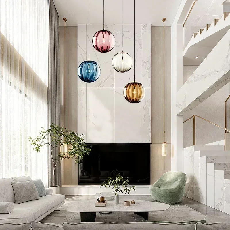 Nordic Colorful Glass Ball Pendant Light Hanglamp For Bedroom Dining Room Bar Decor Loft Luminaire Suspension Kitchen Fixtures