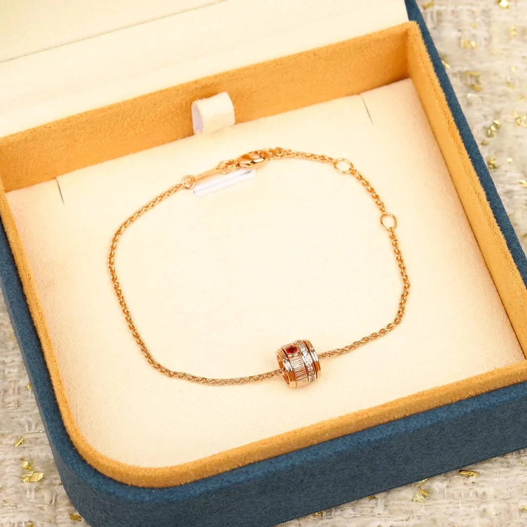 

Europe Designer Rose Gold Red Gemstone Bracelet Necklace Women Top Quality Luxury Jewelry Premium Gift Trend