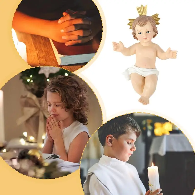 Estatua de muñeca de Jesús para bebé, adorno de crucifijo, estatuilla religiosa de Jesús, regalo de decoración artesanal de Navidad para Iglesia en casa