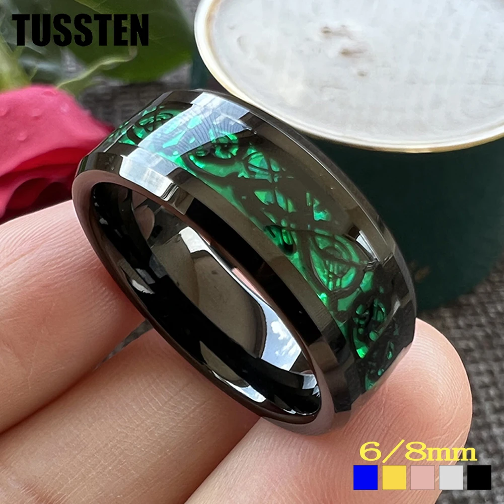 Dropshipping TUSSTEN 8MM Dragon Ring Tungsten Wedding Band For Men Women Beveled Polished Edges Classic Jewelry