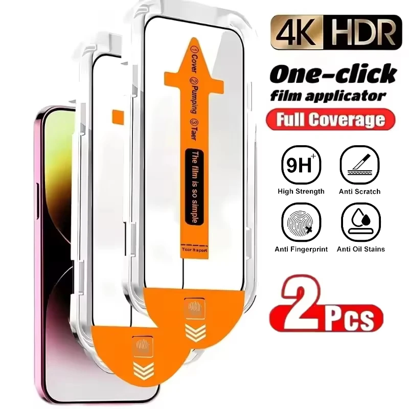 

2Pcs Dust Free Installation HD Screen Protector For iPhone 16 14 11 13 12 15 17 Pro Max 15 Plus Glass Film For iPhone XR XS Max