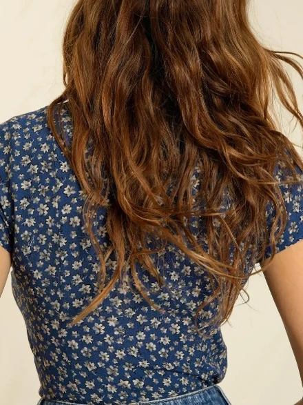 

Autumn RO Silk Print V-Ne ort Sve Women's irt Small Size Person Commute Sle Skin-Friendly Breathable Thin Fabric