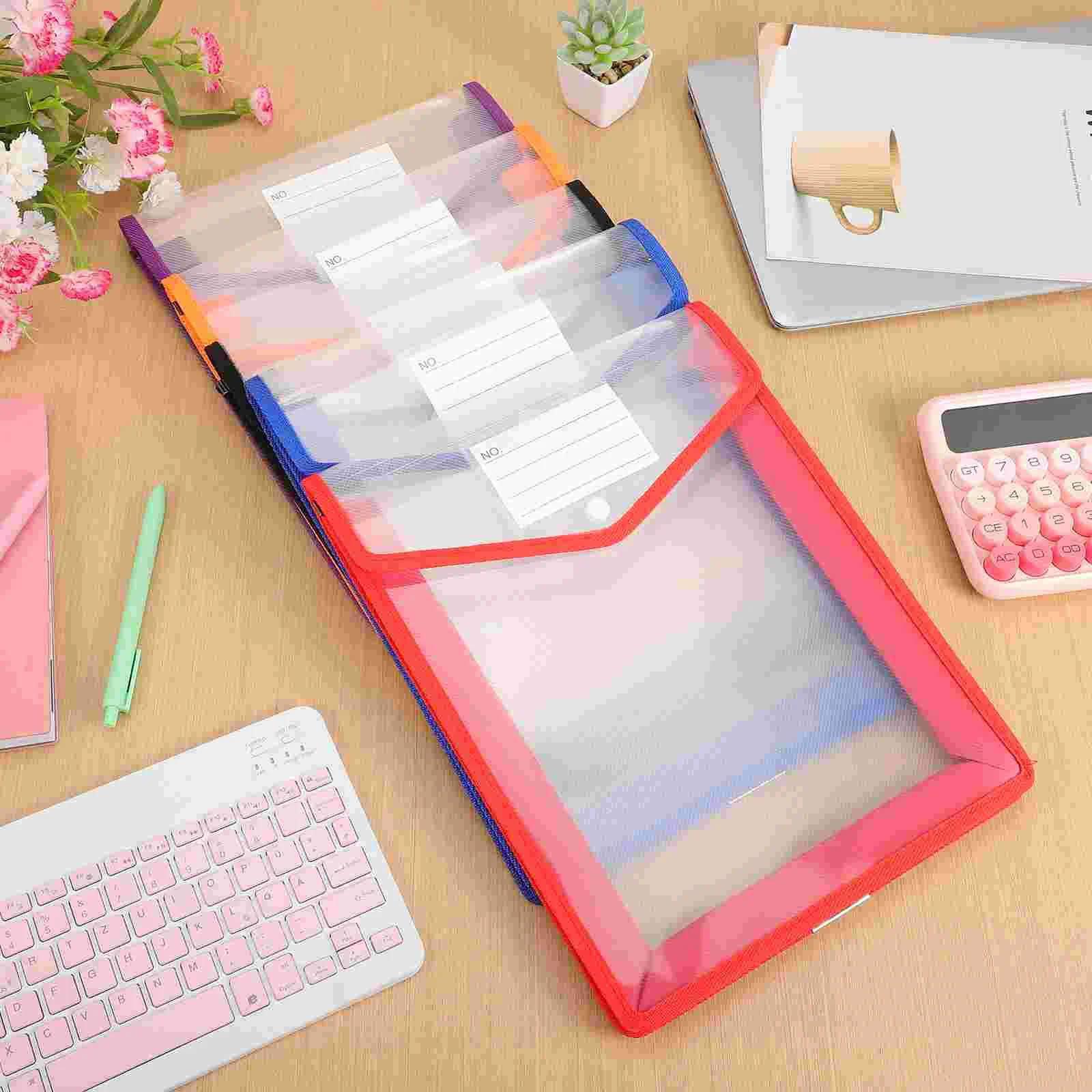 5 Pcs Three-dimensional Document Bag File Folders Plastic Envelopes With Snap Closure Vertical Envelops Storage Travel