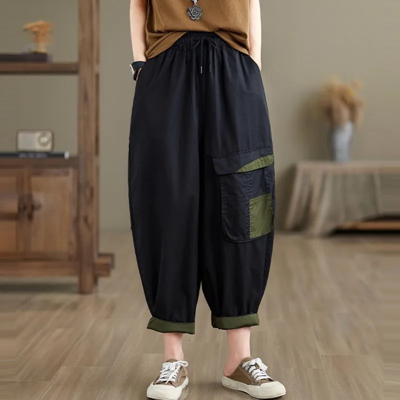 

Women Casual Harem Pants New Arrival 2024 Summer Streetwear Big Pocket Basics Loose Female Ankle-length Casual Pants B3839