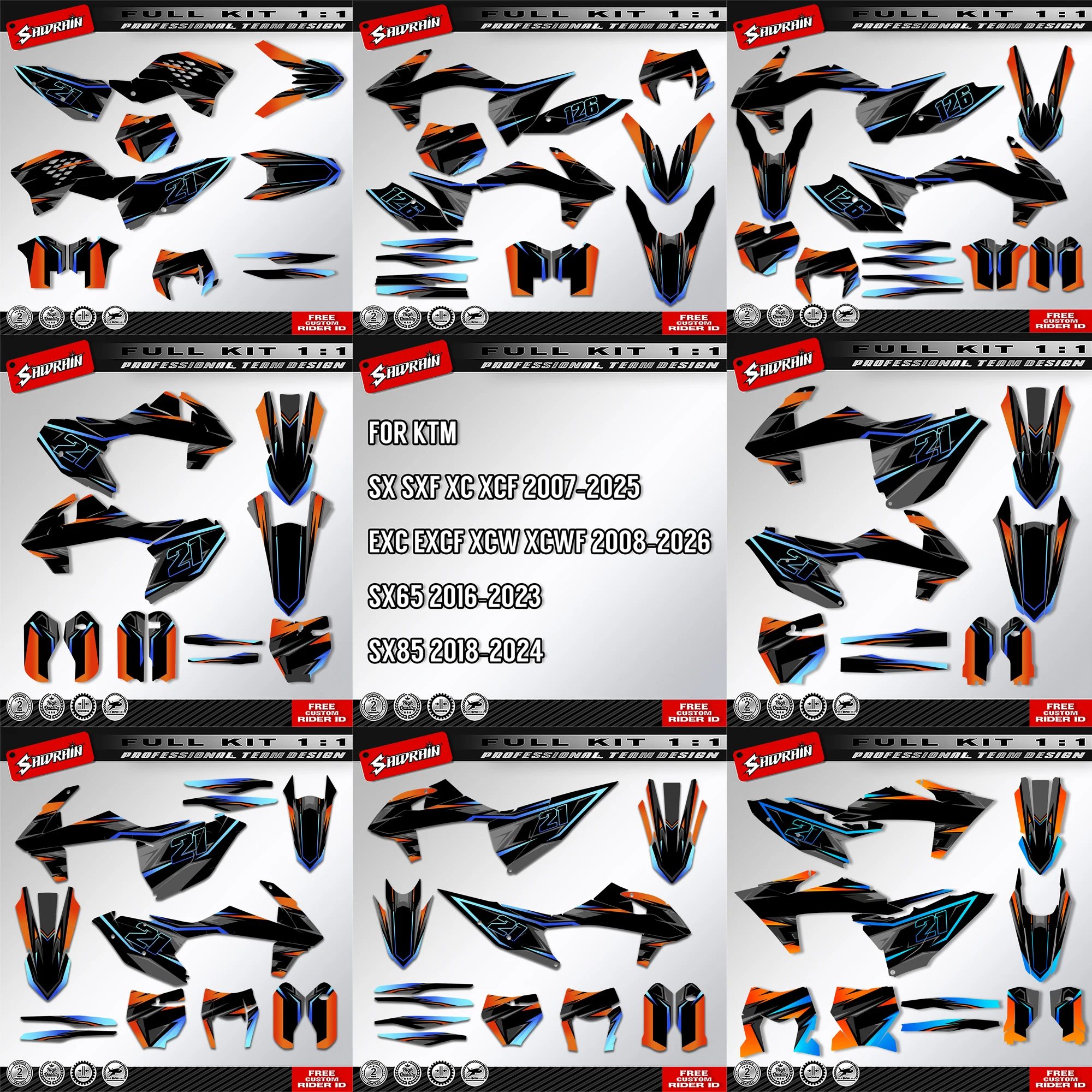 

Sawrain Custom Motorcycle Graphics Backgrounds Decal Stickers for KTM SX SXF 2007-2025 EXC XCW 2008-2026 SX65 16-23 SX85 18-24