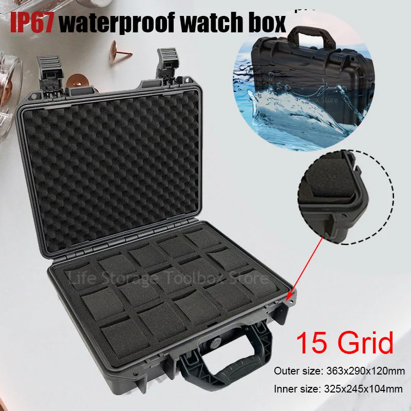 waterproof plastic ver case portable ver case e usado para armazenar relogios tool box plastic toolbox display storage box 15 slots 01