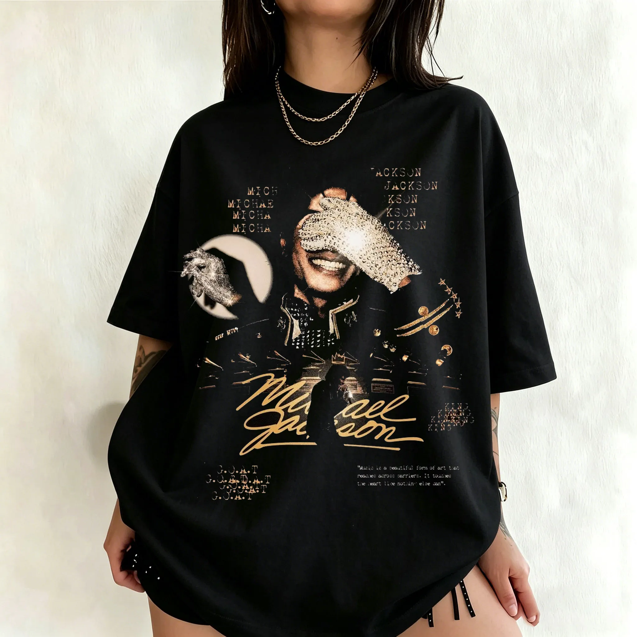 Michael Jackson Modern Redesign T-shirt Men and Women Summer Cotton Y2K Clothing Fashion Round Neck Short Sleeved Tee Fan Gifts