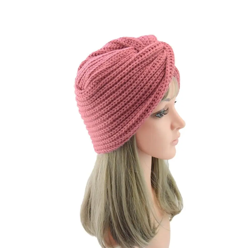 Casual Twist Knitted Turban Hat Cross Wrap Head Warm Cashmere Bonnet Bonnet Design Women's Headwear Autumn Winter
