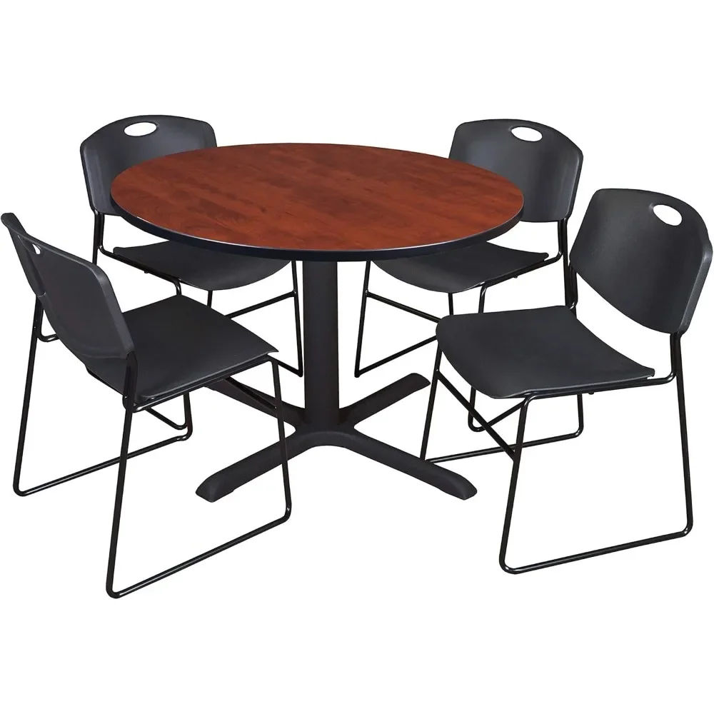 Round Breakroom Table- Cherry & Stack Chairs